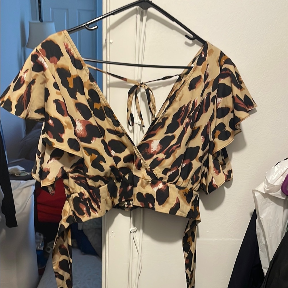 Leopard Print Two piece crop top set